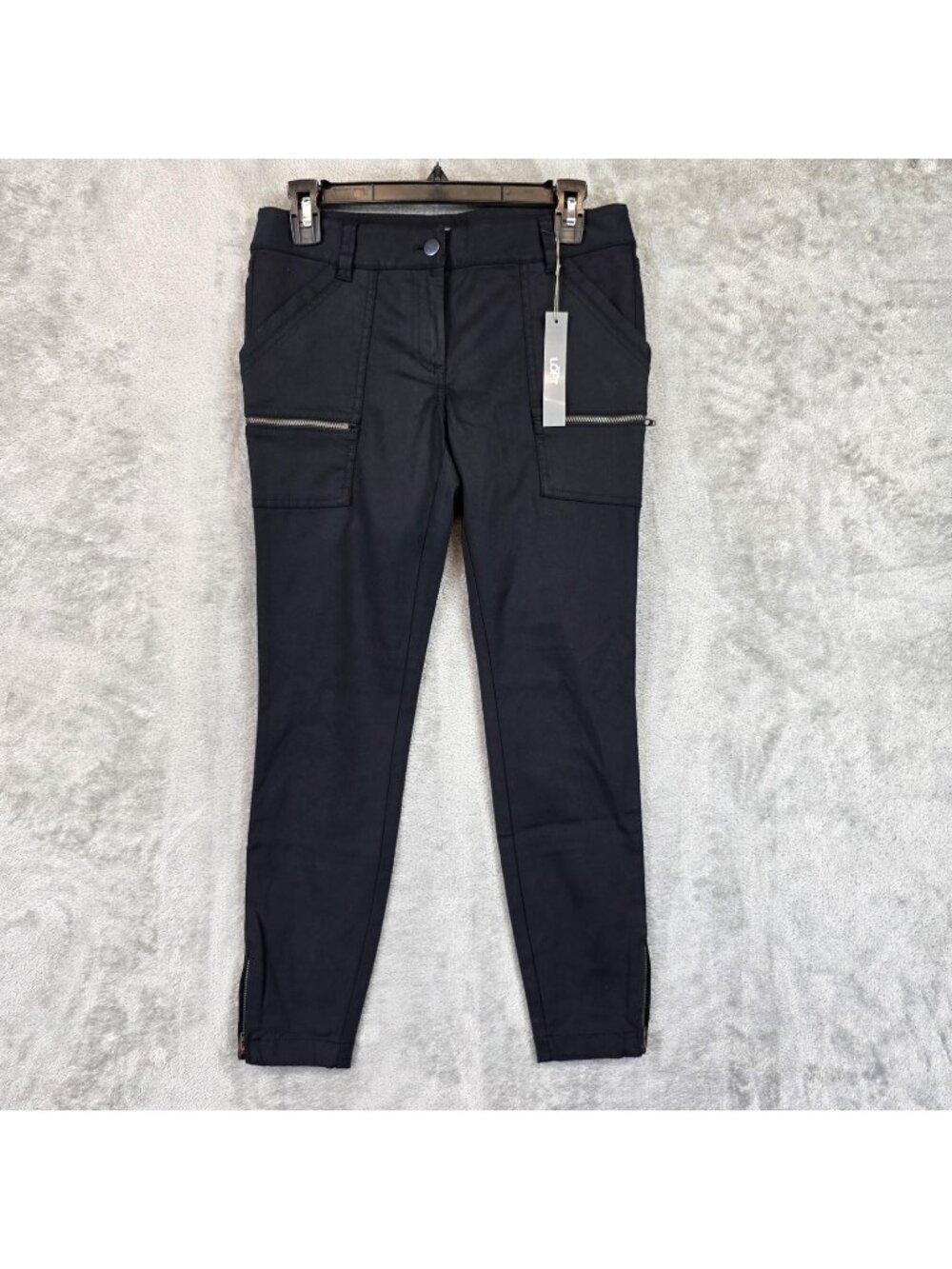Ann Taylor LOFT Skinny Cargo Pants Womens 4P Black Twill Ankle Zip Pockets NWT
